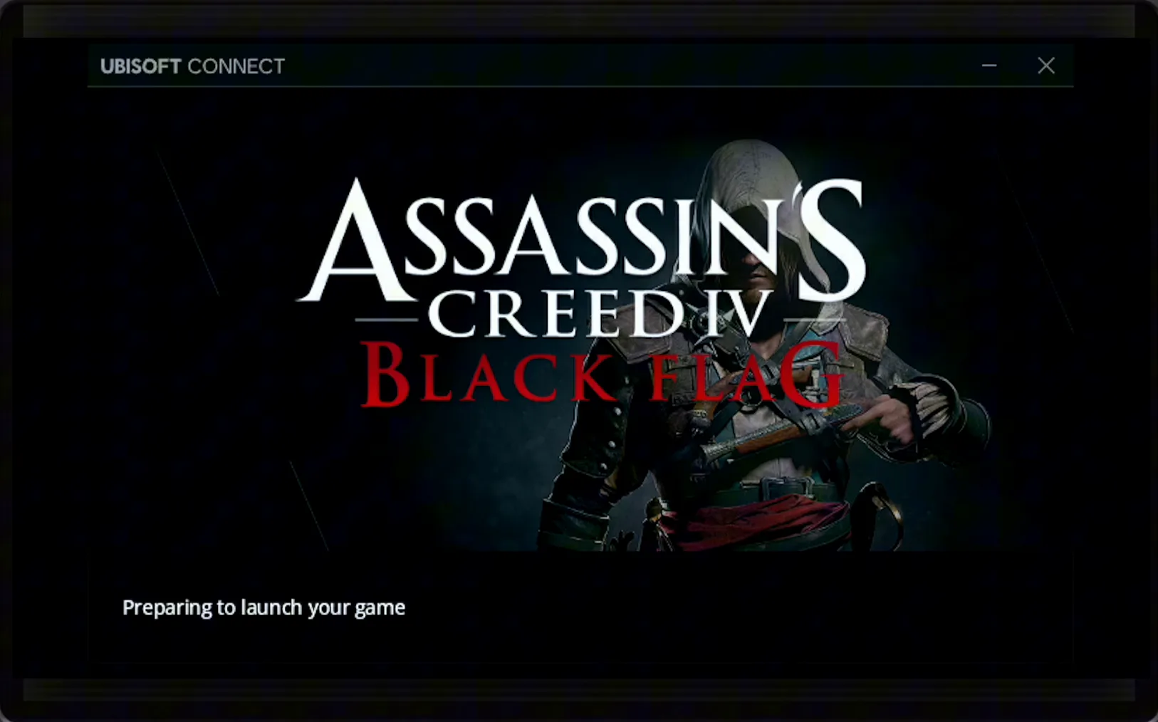 Ubisoft Connect showing the Assassin's Creed IV Black Flag splash with Preparing to launch your game
