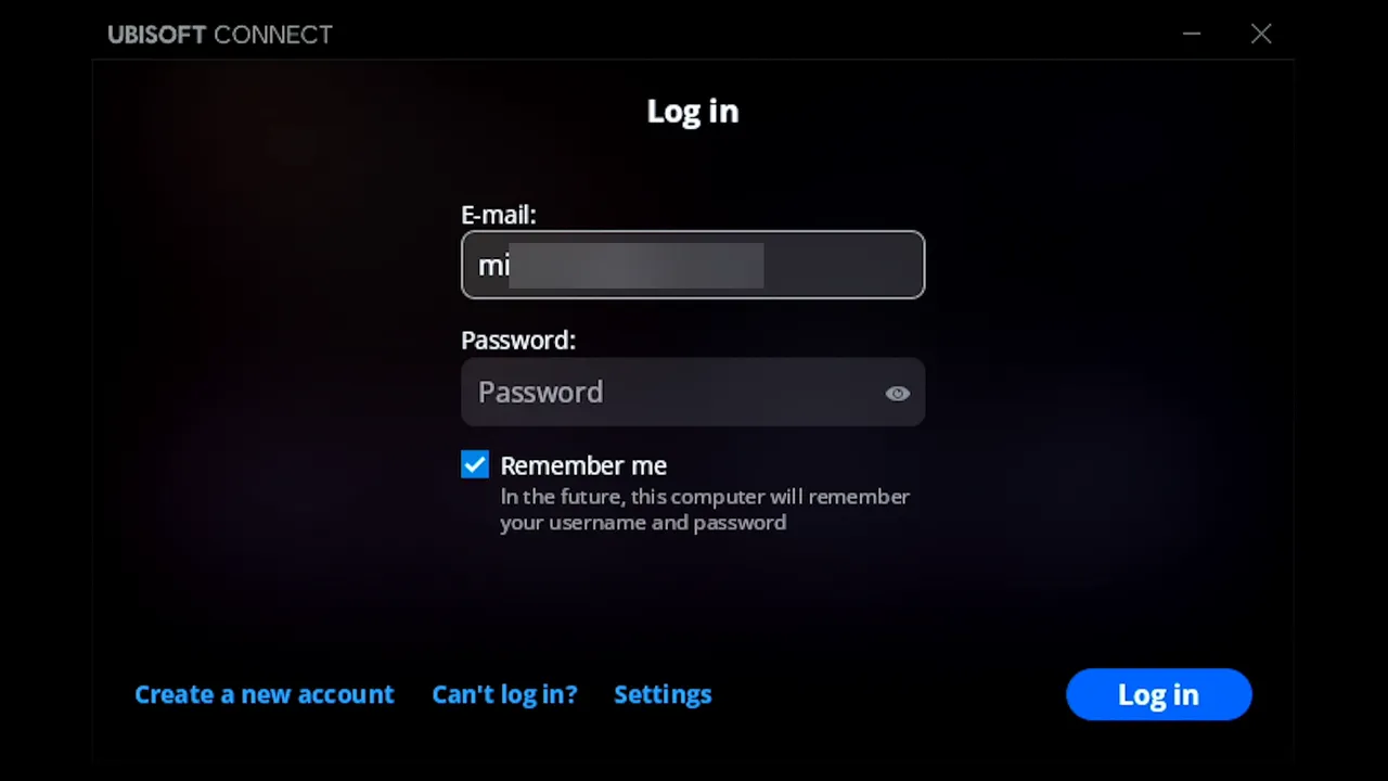 Ubisoft Connect E-mail field on the Steam Deck filling in as the e-mail is typed on the phone, with all but the first two characters blurred