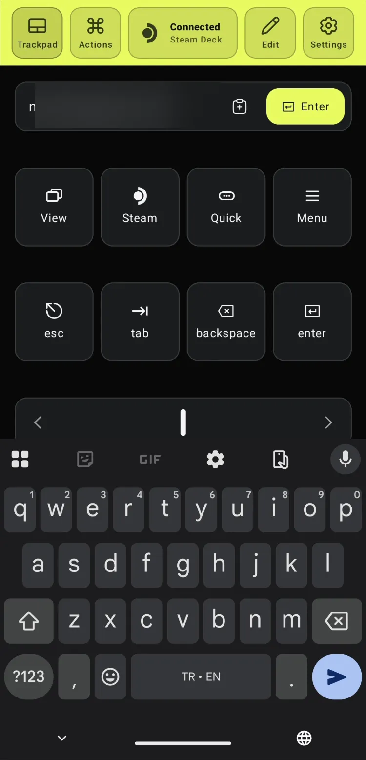 Deck Pointer's Live typing field on the phone with the e-mail being typed, all but the first character blurred