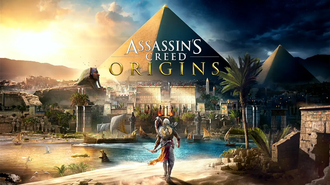 Assassin's Creed Origins start screen running on the Steam Deck