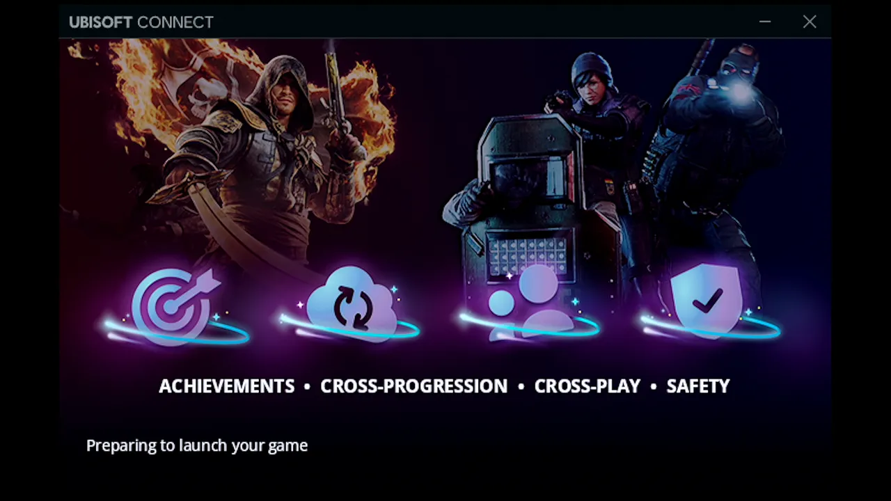 Ubisoft Connect on the Steam Deck showing Preparing to launch your game