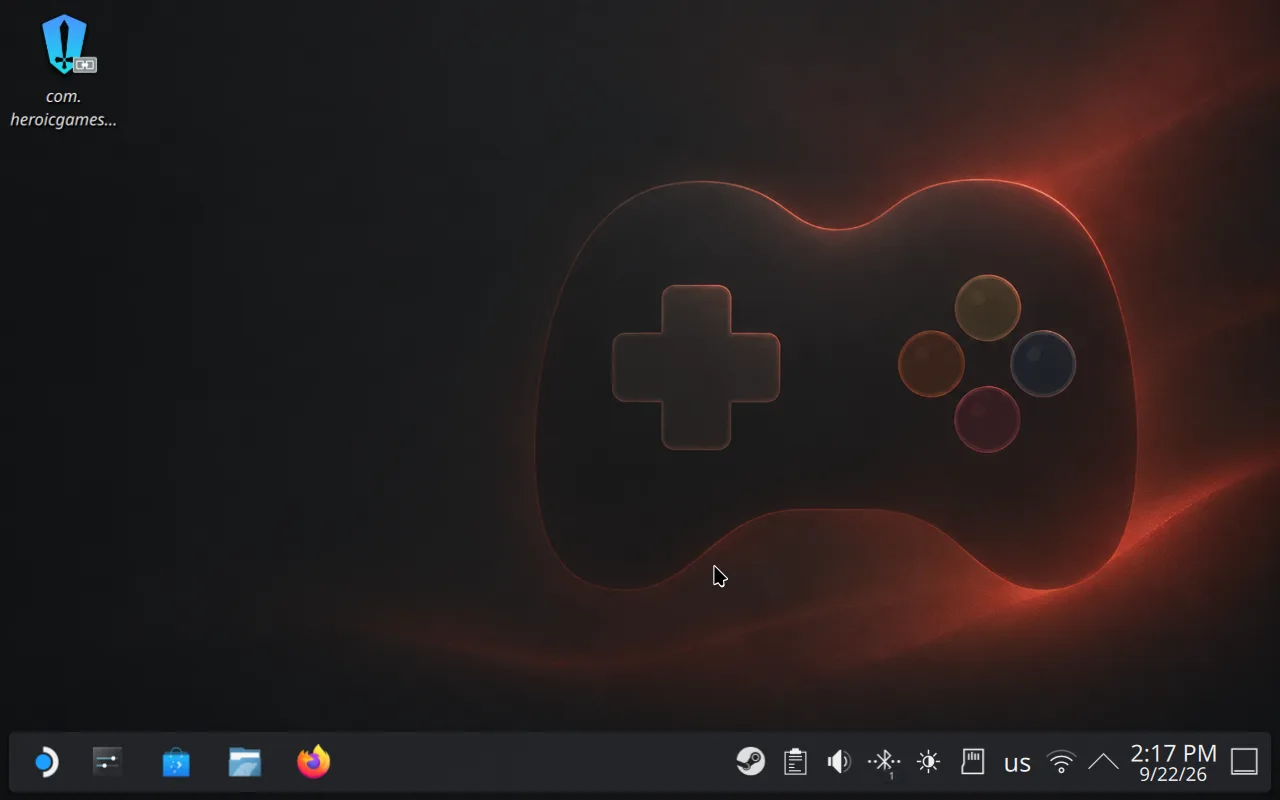 Steam Deck desktop after pairing, with the Bluetooth tray icon showing one connected device