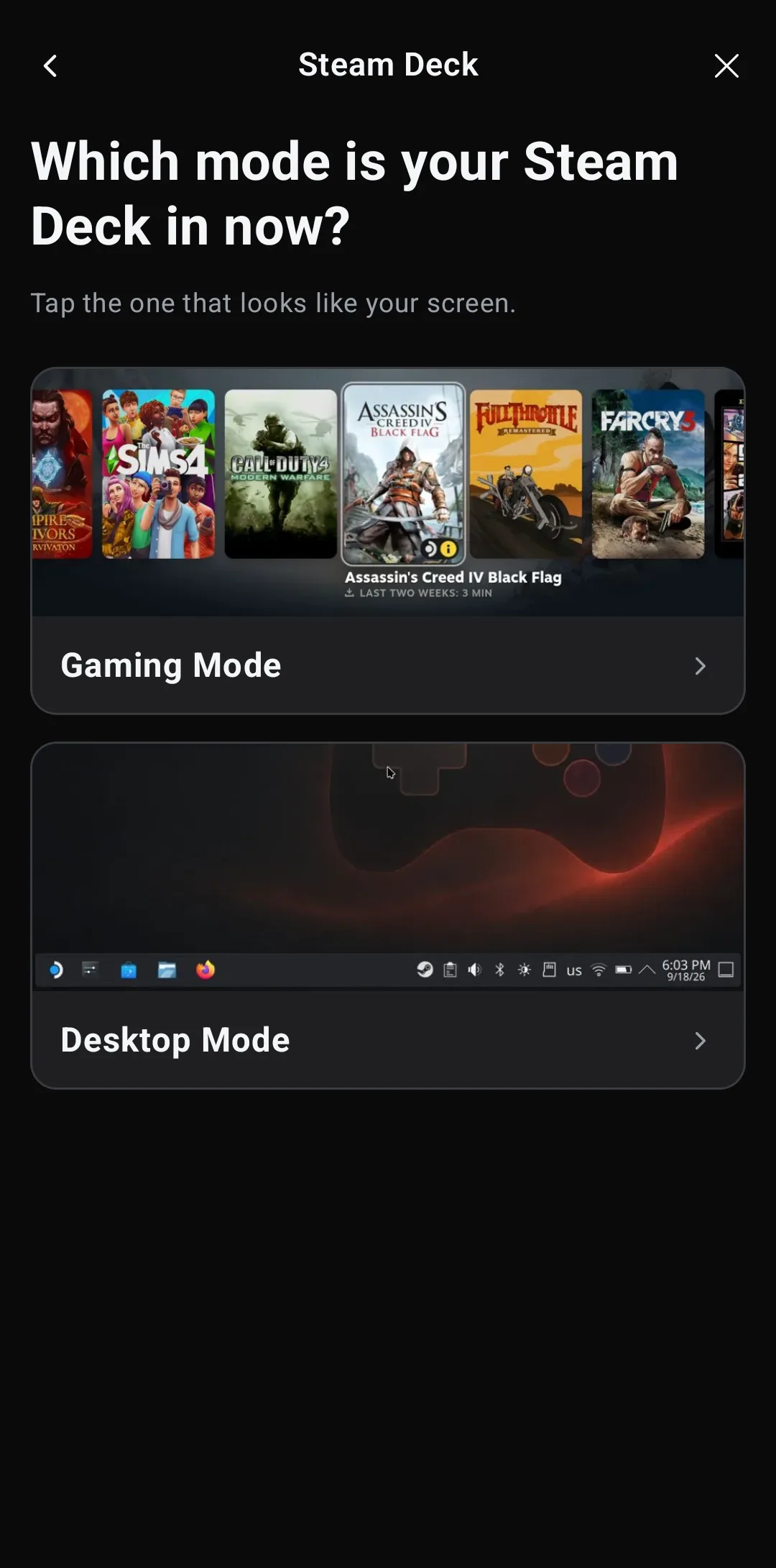 Wizard question: Which mode is your Steam Deck in now, with Gaming Mode and Desktop Mode pictures