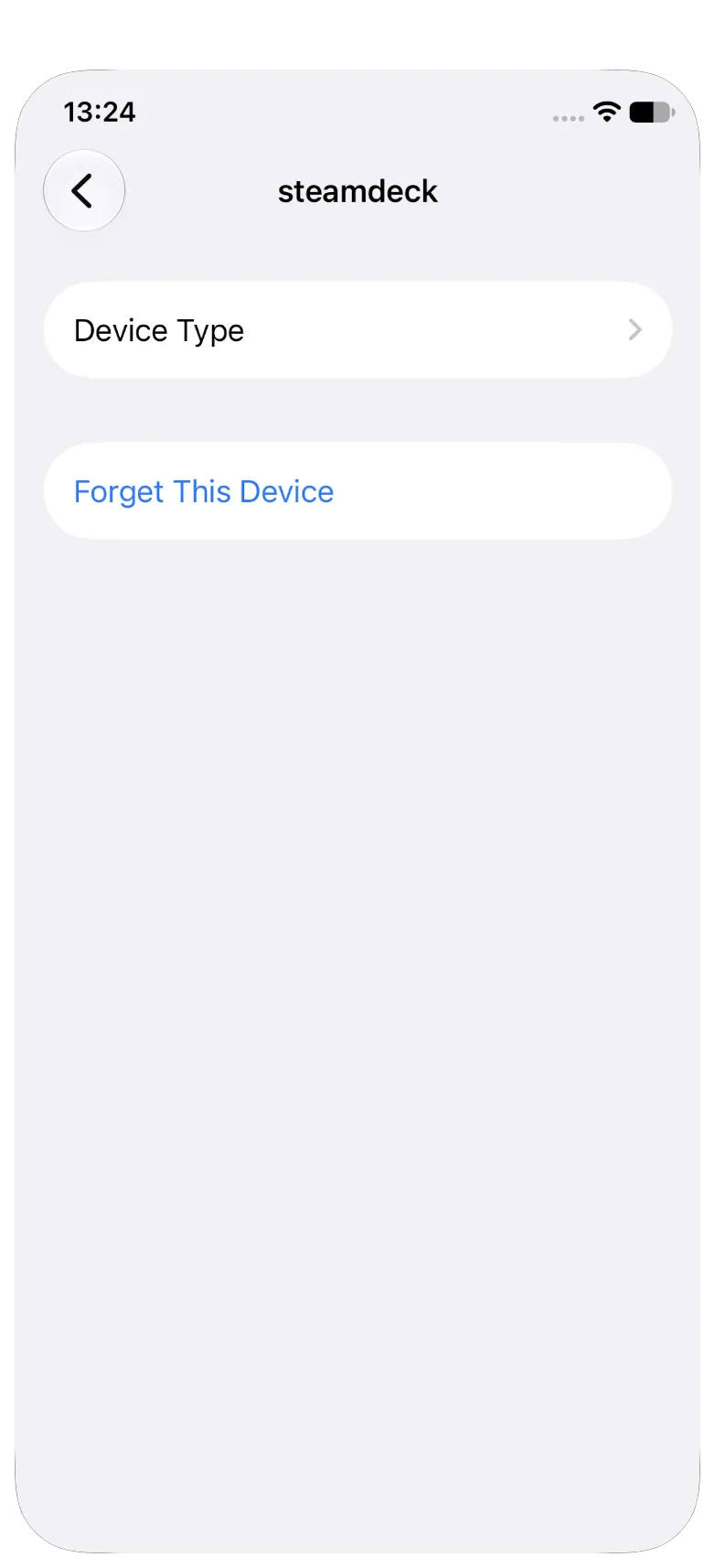 iOS device details for steamdeck with Forget This Device at the bottom