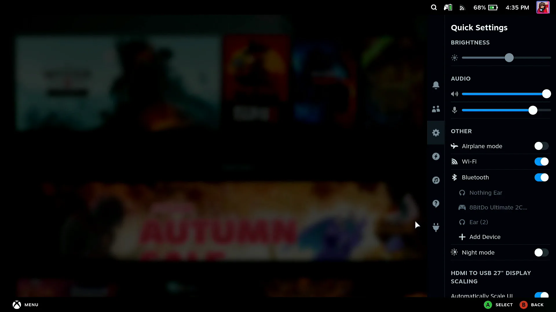 Quick Access on the Steam Deck in Game Mode with the new plug icon at the bottom of the tab list