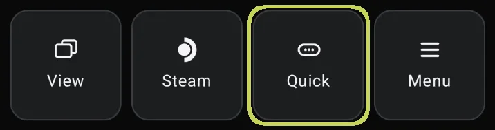 Deck Pointer's View, Steam, Quick and Menu keys on the phone, with the Quick key outlined
