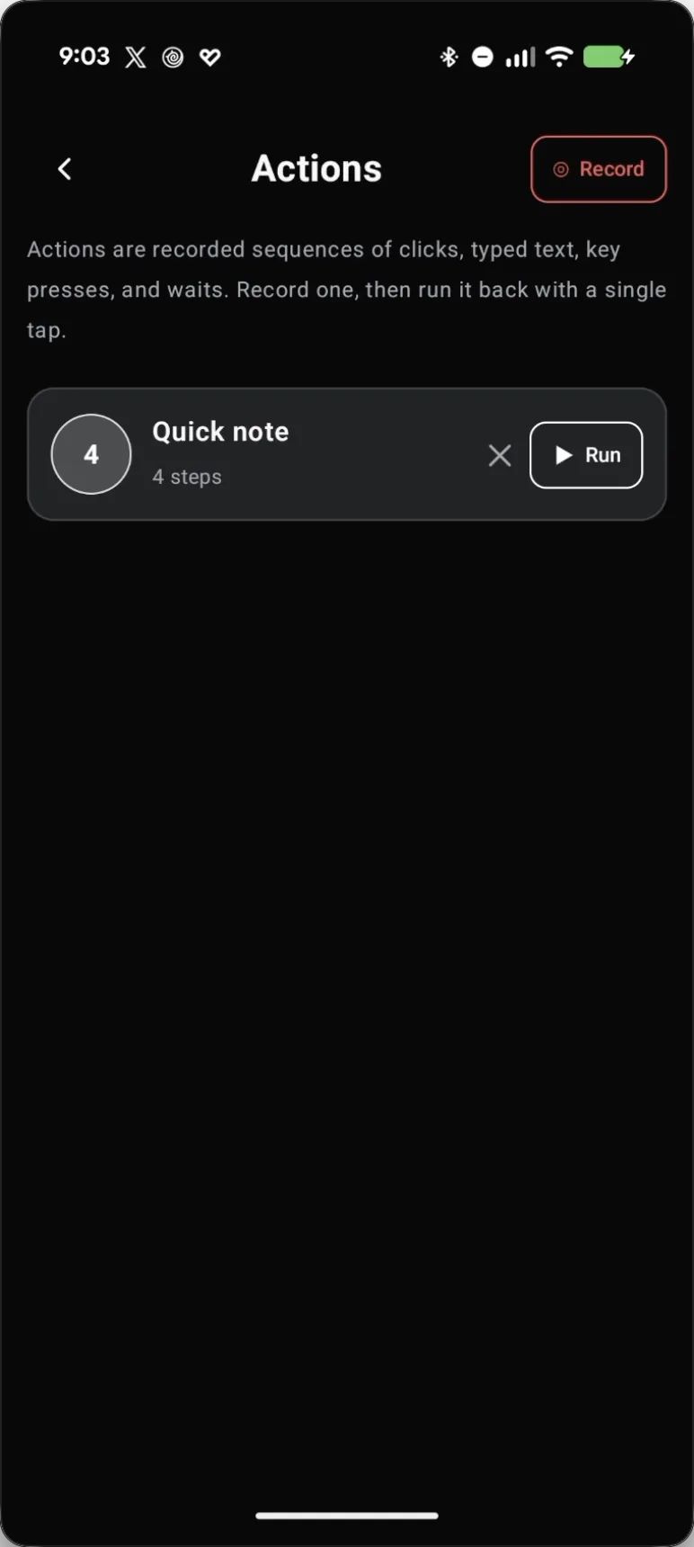 Deck Pointer's Actions screen with the Record button, before any Ubisoft login has been captured