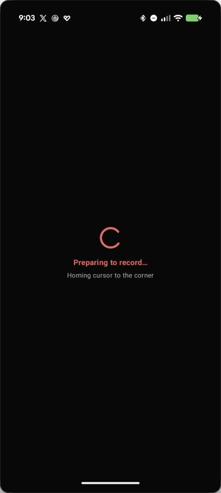 Deck Pointer's Preparing to record screen, homing the cursor to the corner before capturing the login