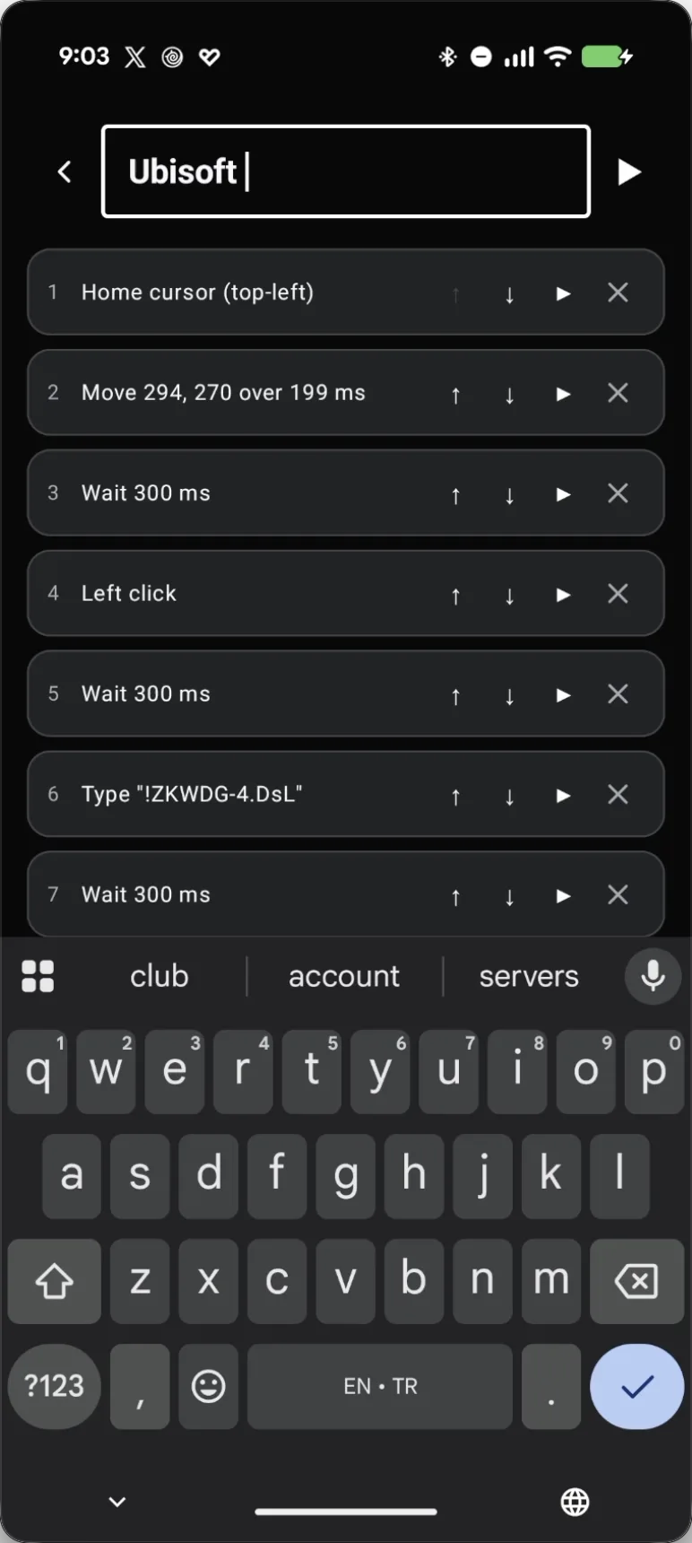 Deck Pointer's Action name field being renamed to Ubisoft, with the recorded steps listed below