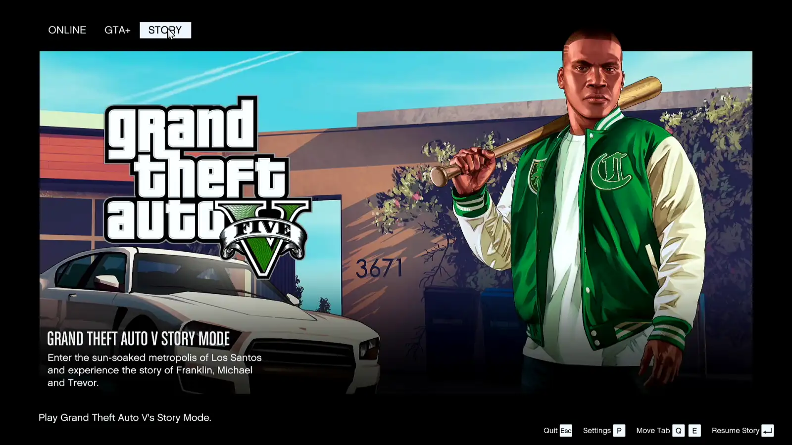 GTA V main menu on the Steam Deck with the Story tab selected, showing Grand Theft Auto V Story Mode