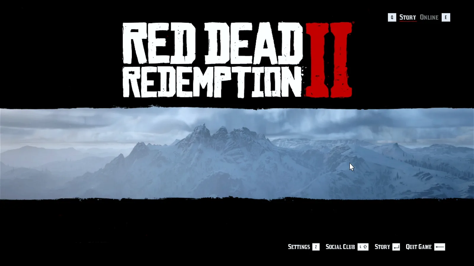 Red Dead Redemption 2 main menu on the Steam Deck with the Story and Online tabs over a snowy mountain range