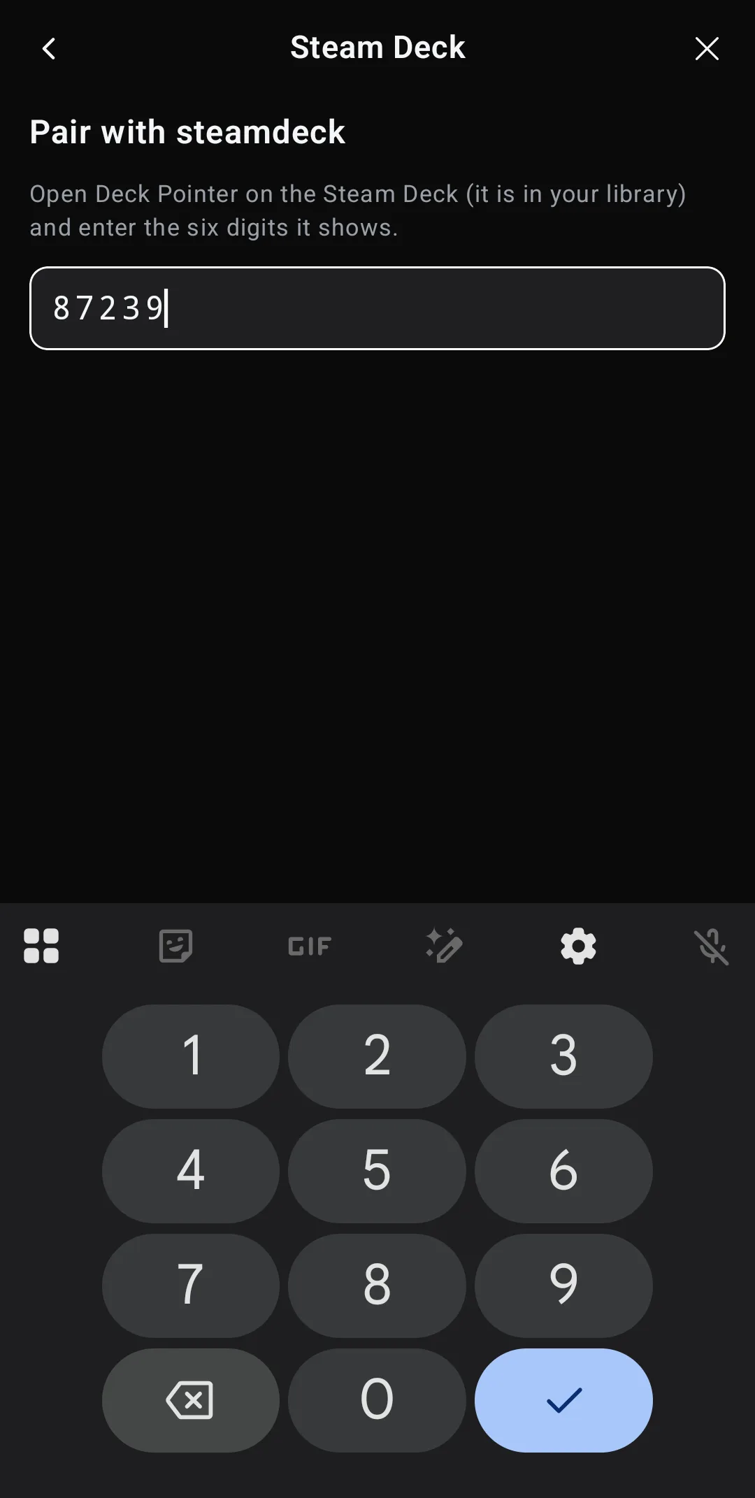 The code field with five digits typed and the number keypad open