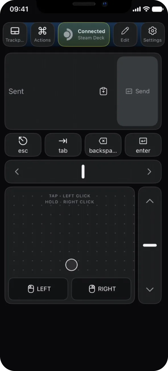 Deck Pointer on iPhone with the text field reading Sent